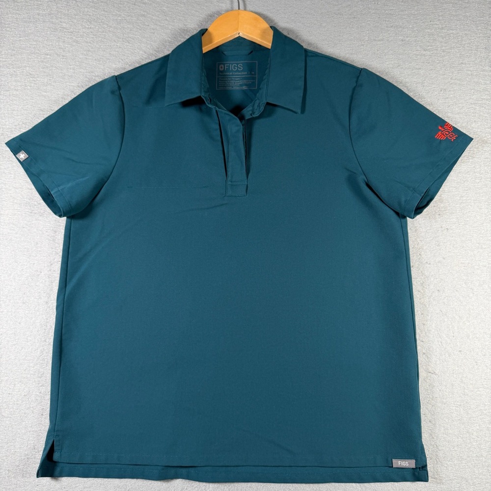 FIGS Technical Collection Teal RN Embroidered Polo Scrub Top W21SW1053 Medium
